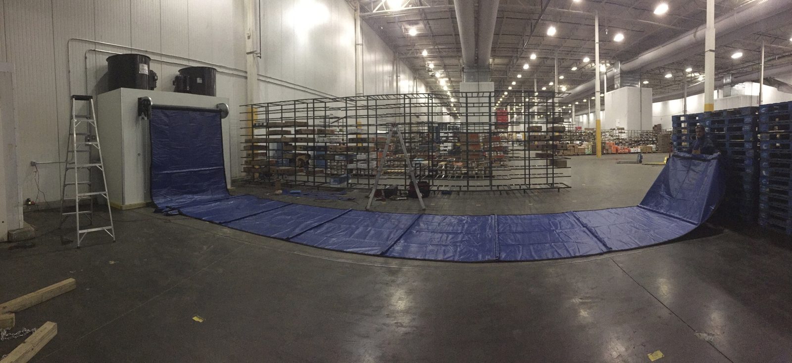 Full curtain unrolled showing scale of precooler installation