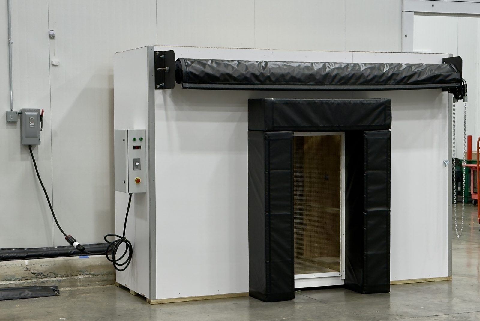 Mobile precooler installed with open industrial curtains